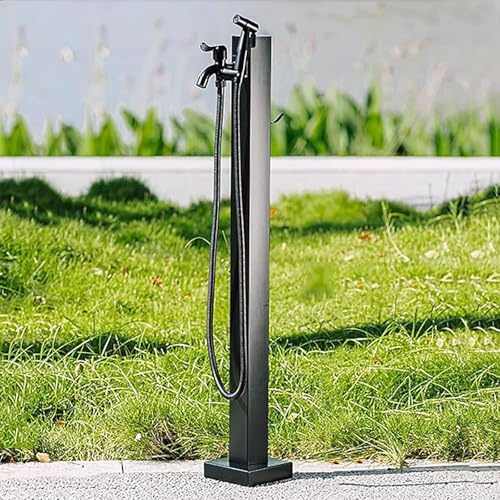 QSNYJPL Wasserzapfsäule Garten, Garten Wasserhahn aus Edelstahl, Gartenbewässerung für den Außenbereich mit Wasserhahn und Sprühpistole, Gartenbrunnen für Außen(Black,95cm/37in)