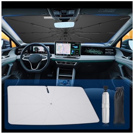 BSTW für 2024 2025 VW Tiguan 3 Life R-Line Goal Sonnenschutz Frontscheibe – 360° Drehbarer Auto-Sonnenschirm mit UV-Schutz & Hitzeschutz | Faltbar, für Tiguan 3 Sonnenschutz Windschutzscheibe Zubehör