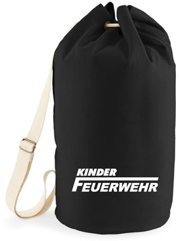 Huuraa Seesack Kinder Feuerwehr Schriftzug 20 Liter Black Baumwolle Rucksack Geschenkidee