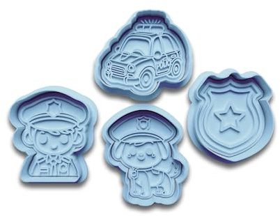 Polizei-Keksausstecher Set für Kinder – 4-teiliges Motiv-Set mit Polizist, Polizeiauto, Spürhund, Dienstabzeichen | Kekse backen für große und kleine Polizeihelden