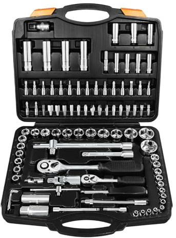 Mr.wintek 94-piece socket spanner set with 1/4 inch and 1/2 inch drive, metric nut set (4-24 mm), professional tool set for car repair and DIY enthusiasts