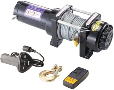 Treuil électrique 12 V étanche avec plaque de montage et télécommande filaire pour VTT, UTV, remorquage tout-terrain