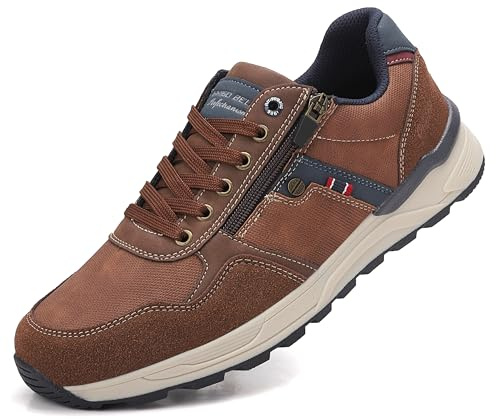 ARRIGO BELLO Sneaker Schuhe Herren Reißverschluss Freizeitschuhe rutschfest Halbschuhe Outdoor Leichte Turnschuhe für Männer 41-46(Braun,44)