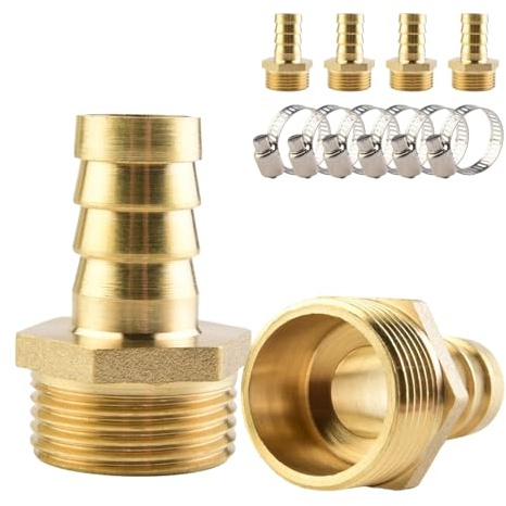 ANGEEK 6 pièces Raccords de tuyaux en laiton, raccord à emboîter de 16 mm × raccord fileté mâle de 3/4 pouce, comprend 6 colliers de serrage, convient pour raccorder l'air, l'eau, le carburant
