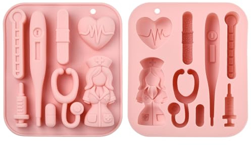 Stiesy Silikonformen mit Krankenschwester-Motiv, wiederverwendbar, Krankenhausfigur, Schokoladenform, antihaftbeschichtet, Stethoskop, Thermometer, Formen zum Backen, Fondant, Kuchenform, DIY, Seife