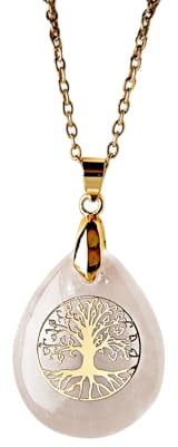 3 Pagen® Halskette Baum des Lebens – Lebensbaum Anhänger aus Bergkristall – Damen Kette für Mutter, Tochter & Frau – Schmuck Geschenkidee & Glücksbringer – Kette L 45 cm + 5 cm Verlängerung