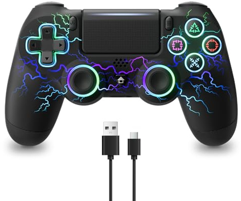 ECHTPower Wireless Controller for PS4, Type-C Port, Bluetooth Controller Compatible with PS4/Slim/Pro/PC,Gamepad with Dual Vibration,RGB,1000mAh Battery,6-Axis,Touchpad,Headphone Jack,Screenshot