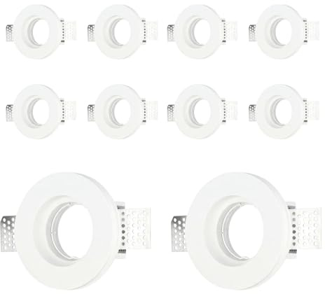 A2ZWORLD 10 PCS Portafaretto in Gesso Da Incasso, Rotondo 100X30mm, Bianco Verniciabile, Portalampada GU10 e Connettore Fast Inclusi, Molla Trasparente, Per Cartongesso Soffitto