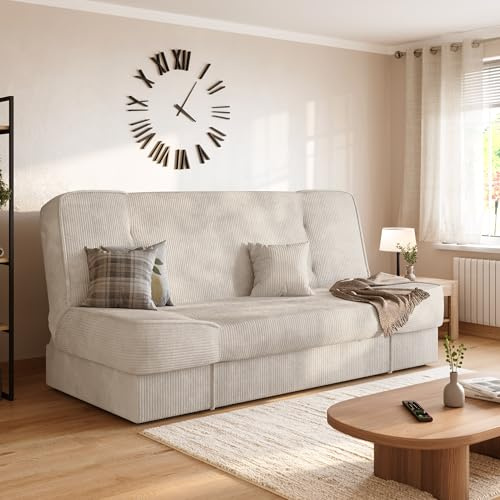 BROMARKT Schlafsofa mit Bettkasten und Schlaffunktion 190x115cm Hellbeige | Sofabett mit 1 Kissen Stauraum Klappbare Schlafcouch Couch Sofa für Wohnzimmer Wohnlandschaft Sofabed Klappcouch TOLIA