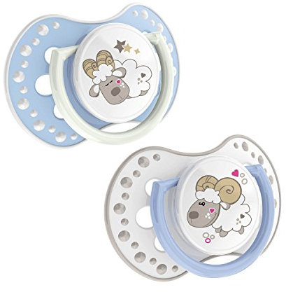 Lovi 22/809boy Dynamischer Silikon-Schnuller, Night&Day, 0-3 Monate, kiefergerecht, 2 Stück, BPA frei, nachtleuchtender Ring, blau