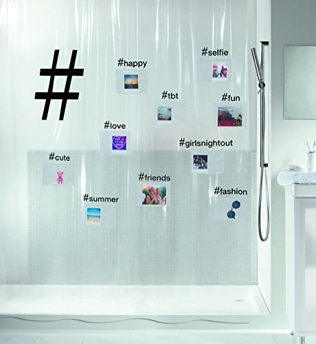 Spirella Anti-Schimmel Duschvorhang Hashtag zum selber befüllen, Anti-Bakteriell, waschbar, wasserdicht Vinyl 180x200cm, Schwarz