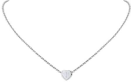 FindChic Edelstahl Damen Kette mit Herzanhänger Edelstahl Silberkette mit Buchstabe I Anhänger Freundschaftskette für Paar Pärchen