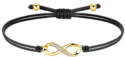ZENI Unendlichkeitszeichen Armband Gold für Junge Mädchen, Handgefertigtes Stoffarmband Schwarz Verstellbar für Damen, Geburtstagsschmuck Geschenke für Kinder