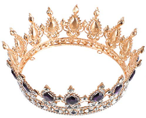 FRCOLOR Gold Barock Jeweled Königin Krone Kristall Tiaras Kronen Vintage Geburtstag Tiara Strass Hochzeit Krone für Frauen