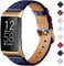 CeMiKa Strap Compatible with Fitbit Charge 4/3, Genuine Leather Replacement Wristband for Charge 3/4 Tracker, Blue/Rose Gold