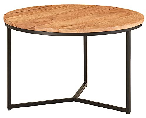 Wohnling Couchtisch 60x60x38 cm Akazie Massivholz/Metall Design Sofatisch Rund, Wohnzimmertisch Kaffeetisch Massiv, Kleiner Tisch Wohnzimmer