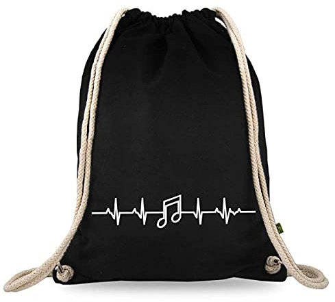 Turnbeutelliebe® Turnbeutel mit Spruch - Lustig - Neu - Frauen - Männer - Kinder - Baumwolle schwarz - Sportbeutel - Rucksack - Stoffbeutel – (Musik Note)