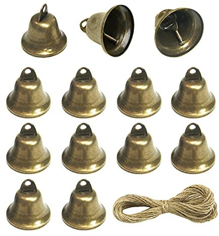 Hazrcvr 32 Pezzi Campanellini Sonagli Piccoli Mini Campanelle Decorative Campane Artigianali Natalizie Campanellini Campanello Vintage in Bronzo per Festiva Matrimoni Albero di Natale Decorazioni