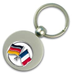 Yantec Schlüsselanhänger Deutschland - Frankreich mit Einkaufswagenchip, Deutschlandflagge Einkaufs-Chip für den Einkaufswagen aus Metall