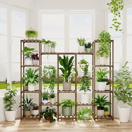 Bamworld Grande Supporto per Piante da Appendere Scaffale per Piante Alte da Interno per Esterni 14 vasi Grande Scaffale per Piante per Soggiorno Patio Balcone e Giardino