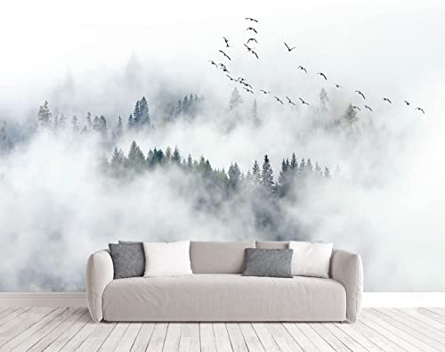 MUNXIN WALLPAPER Papier Peint Panoramique Nuages De Forêt De Pins Zen Oiseaux Volants Poster Tapisserie Mural Personnalisé 3D Pour Salon Chambre Décoration Murale