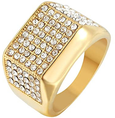 Mesnt Edelstahl Punk Biker Ring für Männer Vergoldeter Iced Out Ring mit Zirkonia Ring Silber Herren Edelstahl Schmuck Geschenk, Größe 62 (19.7)