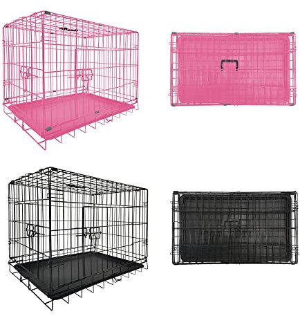 Hundekäfig, 76,2 cm, zusammenklappbar, 2 Türen, großer Metall-Hundekäfig mit kaufester Kunststoff-Hundebox und Tragegriff, 76,2 cm