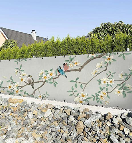 MyMaxxi Zaunbanner Sichtschutz - Malerei Vogel im Frühling - Abdeckung für Terrasse Zaun - Windschutz Sonnenschutz Blickdicht - Zaunverkleidung wetterfest -