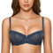 DOBREVA Women's Sexy Lace Balconette Bra Unlined Underwire Open Half Cup Bra See Through Sheer Balcony Bra Sargasso 38E