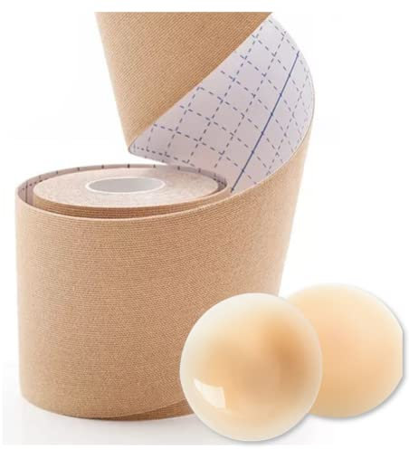Soutien Gorge Femme Cache Téton, Bande Adhésif Invisible pour Vetement Effet Push Up sans Bretelles avec 1 Couvre Seins en Silicone Sexy Et Réutilisable.