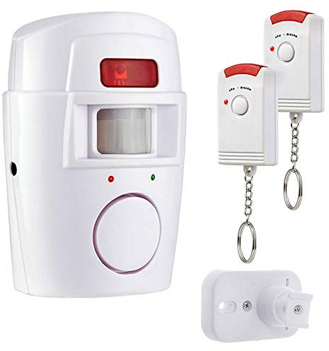 Wireless PIR Motion Sensor Alarm with 2 Remote Controls, Home Security–Battery Powered-for Summer House Shed Garage Caravan Security