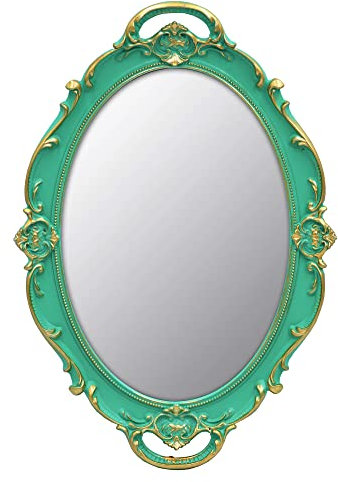 YCHMIR Vintage Spiegel Kleiner Wandspiegel zum Aufhängen, 36,8 x 25,4 cm, oval, Grün