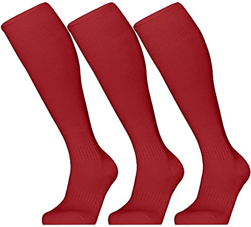 GRAPMKTG 3er-Pack FußballSocken für Männer und Frauen Softball Baseball Fußballstutzen Stutzenstrumpf Fußball-Kniestrümpfe für Kinder Erwachsene Schlauchsocken Rot 39-42