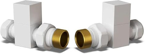UK Radiators Square White Radiator Valve Pair - White Gloss Finish - Classy and Modern Design 1/2 x 15mm Straight Radiator Valve Pair - Pair of Valves
