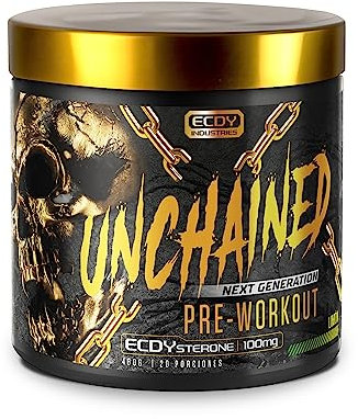 UNCHAINED® - Pre Workout Booster con Ecdysterone | 20 Porciones (400g) con Cafeína | L-Arginina, L-Citrulin-Malate, Beta-Alanina + 14 otros ingredientes activos | 100% Concentración | Lima Limón