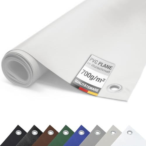 ANKO PLANEN 700 g/m² PVC Gewebeplane mit verzinkten Rundösen – Matte UV-stabile reißfeste LKW Abdeckplane (Weiß, 2,5m x 2m)
