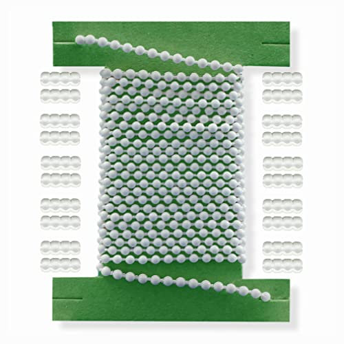 KLEMMFLEX 50 Meter Rollokette Kunststoff Weiss, 3,2 mm Perlen, 20 Verbinder, Meterware Bedienkette/Kugelkette, als Ersatz/Zubehör/für Klemmfix Klemmrollo Doppelrollo Jalousie