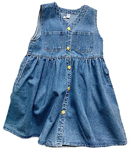 ACMEDE Salopette Bimba con Tasche, Bambina Denim Bretella Vestito Outfit Carina Jeans Salopette Neonate Ragazza Moda Denim Vestito Casual Blu Tuta Gonna con Bretelle per Bambine 1-9 Anni