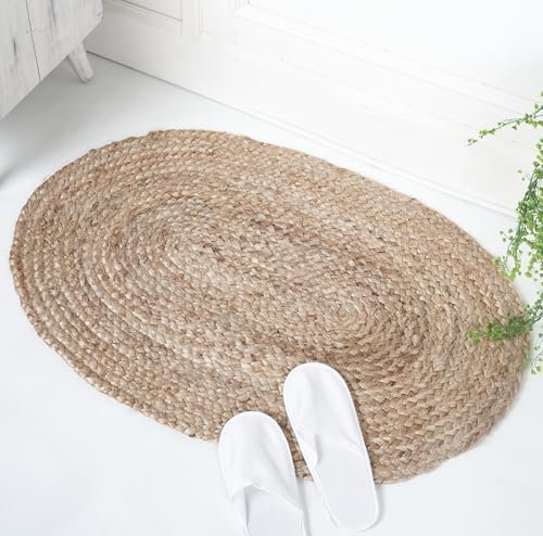 RAJRANG BRINGING RAJASTHAN TO YOU Natural Jute Teppich 60 x 90 cm oval Reversible Rigo -Teppich für Schlafzimmer Küche Wohnzimmer