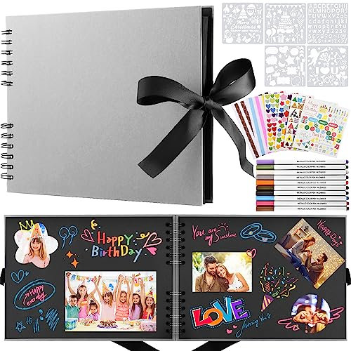 WEST STORY Fotoalbum zum Selbstgestalten 80 Schwarze Seiten Sammelalbum, Buch zum Selber Gestalten, Fotobuch zum Einkleben, Erinnerungsbuch als Abschluss, Geburtstag Geschenk (Grau)