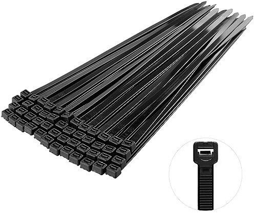 MEKEET 100 Pack Black Cable Ties Heavy Duty, 300mm x 7.6mm, 12 inch Long Zip Ties - Self Locking Large Nylon Tie Wraps for Home Office Garage Workshop and DIY