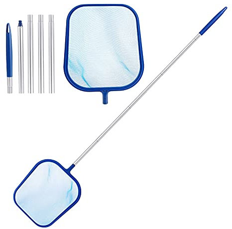 Filet de Piscine à Mailles Fines Filet de Nettoyage Amovible pour Feuilles de Piscine, avec Poteau en Aluminium à 5 Sections de 119,4 cm pour Nettoyer la Piscine, Le Bassin de Jardin, Le Bain à Remo
