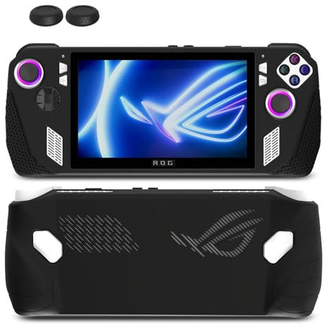 HUAYUWA Custodia protettiva in morbido silicone (nero) adatta per ASUS Rog Ally 7 pollici Gaming Handheld 2023 All Around Cover Case con Joystick Caps Analogico Stick Caps Anti-graffio Comfort Thumb