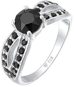 Elli Ring Damen Solitär Glamourös mit Kristall in 925 Sterling Silber