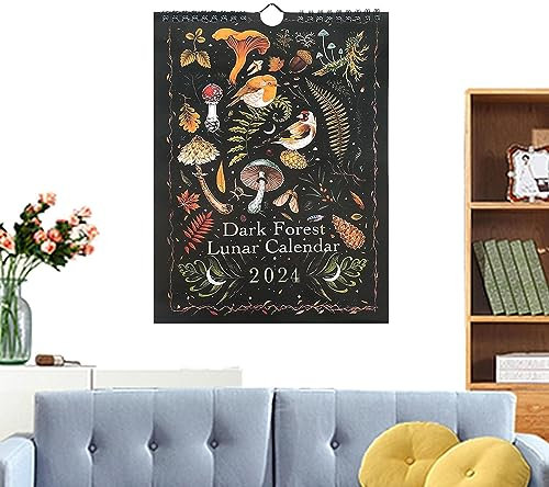 Yatlouba Dunkler Wald-Mondkalender 2024, Wasserdichter Dark Forest Kalender - Perfekt für Weihnachts, Oster- und Neujahrsgeschenke