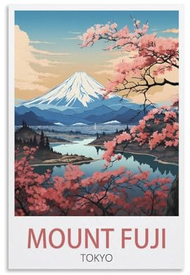 PuPLuM Mount Fuji Tokyo Vintage-Reiseposter, Querformat, 20 x 30 cm, Leinwand, Wandkunst, Poster für Wohnzimmer, Dekoration, Gemälde für Heimdekoration