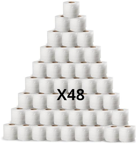 DSTOCK60 – 4 lots de 12 rouleaux de papier toilette blanc gaufré, confort, 2 plis très doux et résistant papier toilette traditionnel