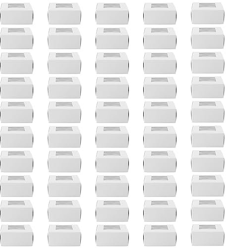 Pinafresa 50 Stück Mini-Kraftpapier-Box mit Sichtfenster, Geschenkbox, Leckerli-Box für hausgemachte Seife, Leckereien, Bäckereien, Süßigkeiten (weiß)