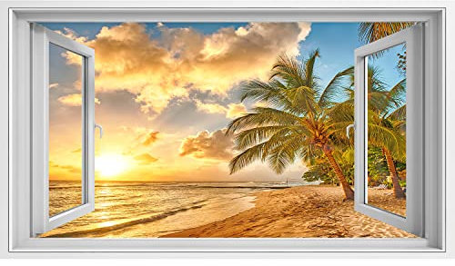 islandburner Quadro su tela Vista finestra Bellissimo tramonto sul mare immagini murali poster