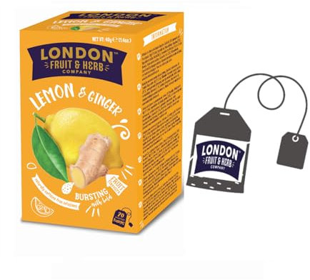 London Fruit® | Infuso Limone e Zenzero | Limone Zenzero e Tiglio Infuso in Bustine Singole Senza Caffeina - 20 Filtri (40 Gr) | Infuso Digestivo